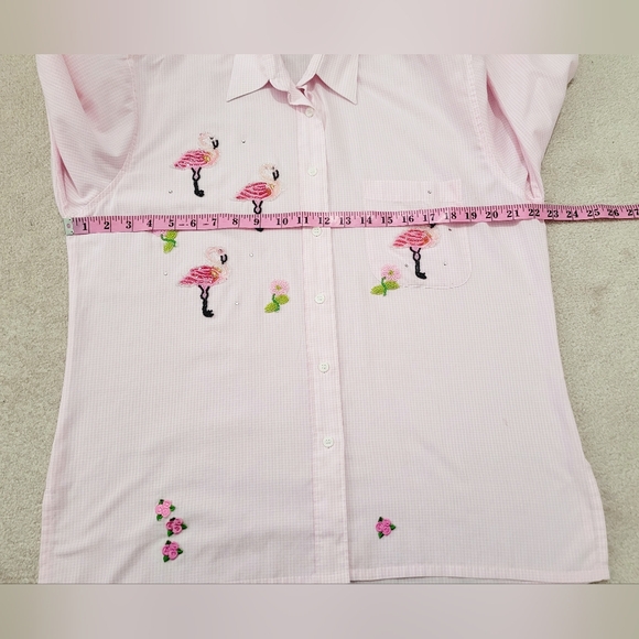 Mili Designs Pink Gingham Flamingo Beaded Button Down Shirt Women’s Size  Medium - Picture 9 of 14